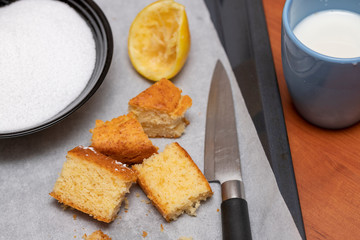 Breakfast or snack. Freshly baked sponge cake