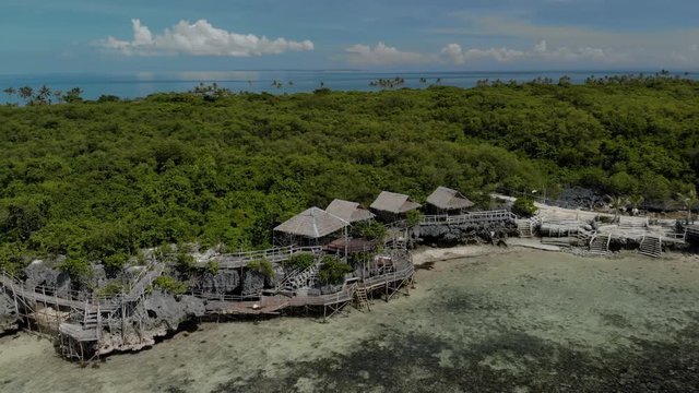 Flying over beautiful beach of tiny Virgin Island, Bantayan, Cebu, Philippines