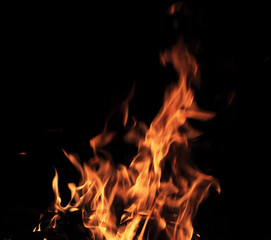 close up of fire on black background