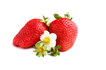 A pair of strawberries on white isolated background