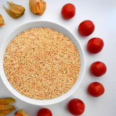 Top view. Selective focus. Vegetarian dish. Healthy life experience. Veggie recipe. 