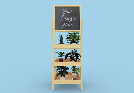 Wooden Chalkboard Board with Flowers Mockup 