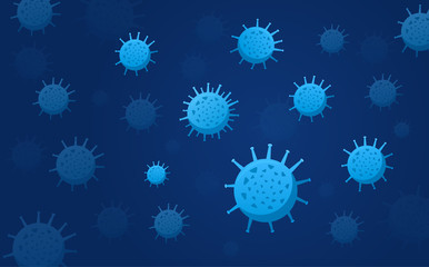 Background pattern of Coronavirus or Covid-19 molecules in shades of blue over a matching background, colored vector illustration