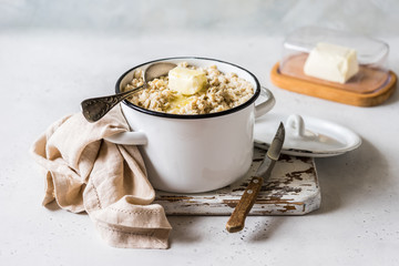 Oat Porridge in a Sauce Pan