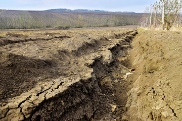 Landscape destruction field erosion of soil