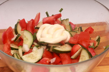 glass plate with vegetable salad