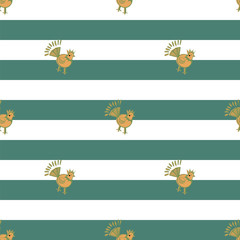 Fototapeta premium chicken folklore print stripes seamless repeat pattern