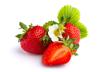 Juicy and beautiful strawberries on isolated white background