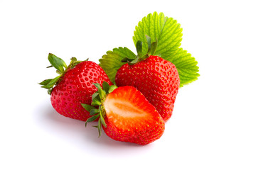 Juicy and beautiful strawberries on isolated white background