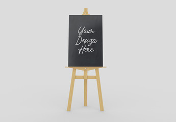 Wooden Easel Stand with Horizontal Chalkboard Display Mockup 