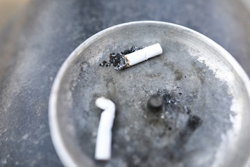 Two white cigarette butts lying in ash tray