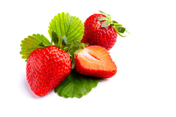 Juicy and beautiful strawberries on isolated white background