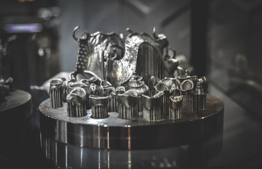 Object printed on metal 3d printer close-up.