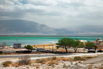Obraz na płótnie Canvas Dead sea. Salty sea shore