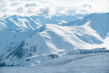 Fototapeta premium Aerial drone Gudauri ski resort in winter. Caucasus mountains in Georgia