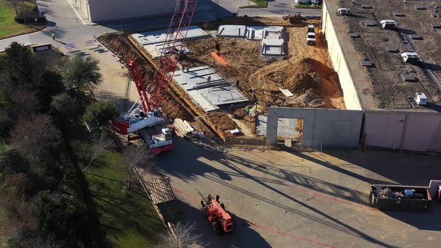 Erecting Tilt Wall Concrete Wall Panels in Commercial Construction, Bryan, Texas, USA