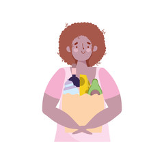 people hoarding purchase, young man with bag food supermarket