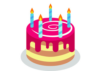 Birthday cake with candle flat vector icon, eps 10