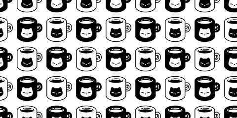 cat seamless pattern kitten vector cup coffee tea milk glass calico animal pet scarf isolated repeat background cartoon tile wallpaper doodle illustration design