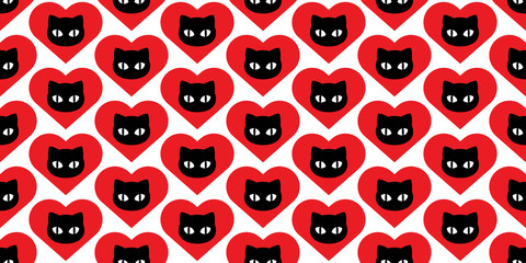 cat seamless pattern kitten vector heart valentine calico pet animal head face scarf isolated repeat background cartoon tile wallpaper doodle illustration black design