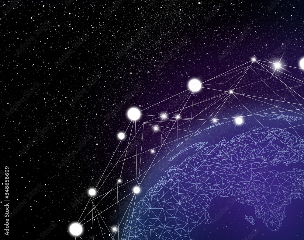 Poster globe with network connection lines and night sky. modern technology