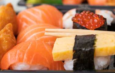 Appetizing sushi, japanese food close-up
