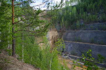 stone steps forming the wall of an abandoned talcum quarry Staraya Lens, Yekaterinburg