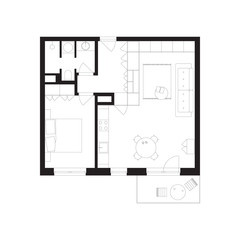 Floor plan of small apartment or studio. Architecture project drawing. Vector illustration isolated on white background