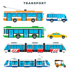 Collection of public transport. Municipal city transport, vector icons. Illustration in flat style.