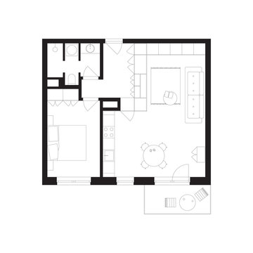 Floor plan of small apartment or studio. Architecture project drawing. Vector illustration isolated on white background