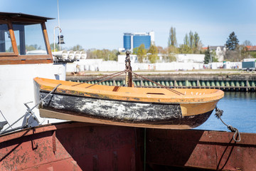 Dinghy on a cargo ship (shallow depth of field)