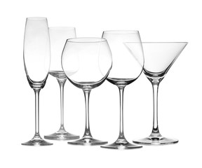 Set of empty glasses on white background