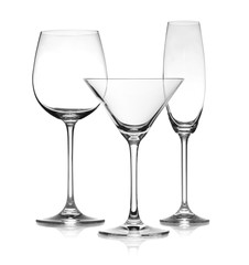 Set of empty glasses on white background