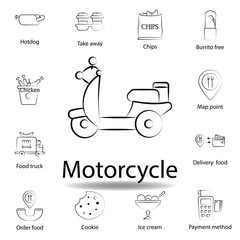 fast food motorcycle outline icon. Set of food illustration icon. Signs and symbols can be used for web, logo, mobile app, UI, UX on white background