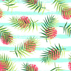 Tropical seamless pattern with leaves. Vector illustration.