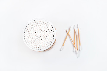 Zero waste concept flatlay with bamboo cotton buds