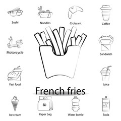 fast food french fries outline icon. Set of food illustration icon. Signs and symbols can be used for web, logo, mobile app, UI, UX on white background