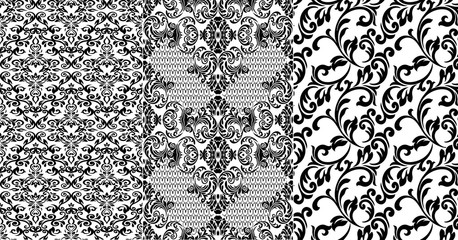 Damask white and black ornament.Traditional pattern.Decorative element eastern tracery.Floral ,victorian,baroque,Indian design. Texture for arabic wallpapers.