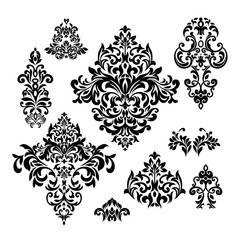 Damask white and black ornament.Traditional pattern.Decorative element eastern tracery.Floral ,victorian,baroque,Indian design. Texture for arabic wallpapers.