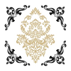 Damask white and black ornament.Traditional pattern.Decorative element eastern tracery.Floral ,victorian,baroque,Indian design. Texture for arabic wallpapers.