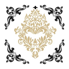 Damask white and black ornament.Traditional pattern.Decorative element eastern tracery.Floral ,victorian,baroque,Indian design. Texture for arabic wallpapers.