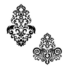 Damask white and black ornament.Traditional pattern.Decorative element eastern tracery.Floral ,victorian,baroque,Indian design. Texture for arabic wallpapers.