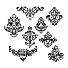 Damask white and black ornament.Traditional pattern.Decorative element eastern tracery.Floral ,victorian,baroque,Indian design. Texture for arabic wallpapers.