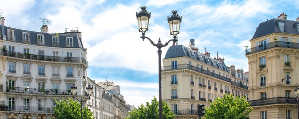 Paris, typical facades and street, beautiful buildings in Pigalle
