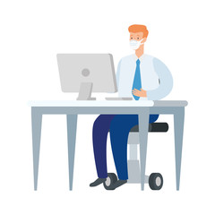 businessman using face mask in the workplace vector illustration design