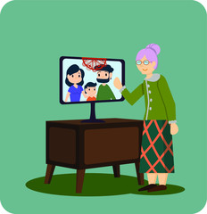 

Elderly people at home. Turquoise background.