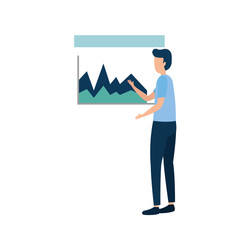 young man with report infographic vector illustration design