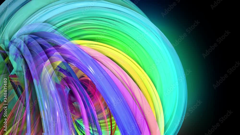 Poster motion graphics 3d looped amazing background with multicolor colorful rainbow ribbons. transparent c