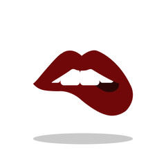 Biting lips icon in flat style. Sexy biting expression symbol for your web site design, logo, app, UI Vector EPS 10.	