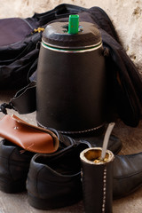 social shoe with glasses box and tereré bottle in the neighborhood of loma de san jeronimo in...